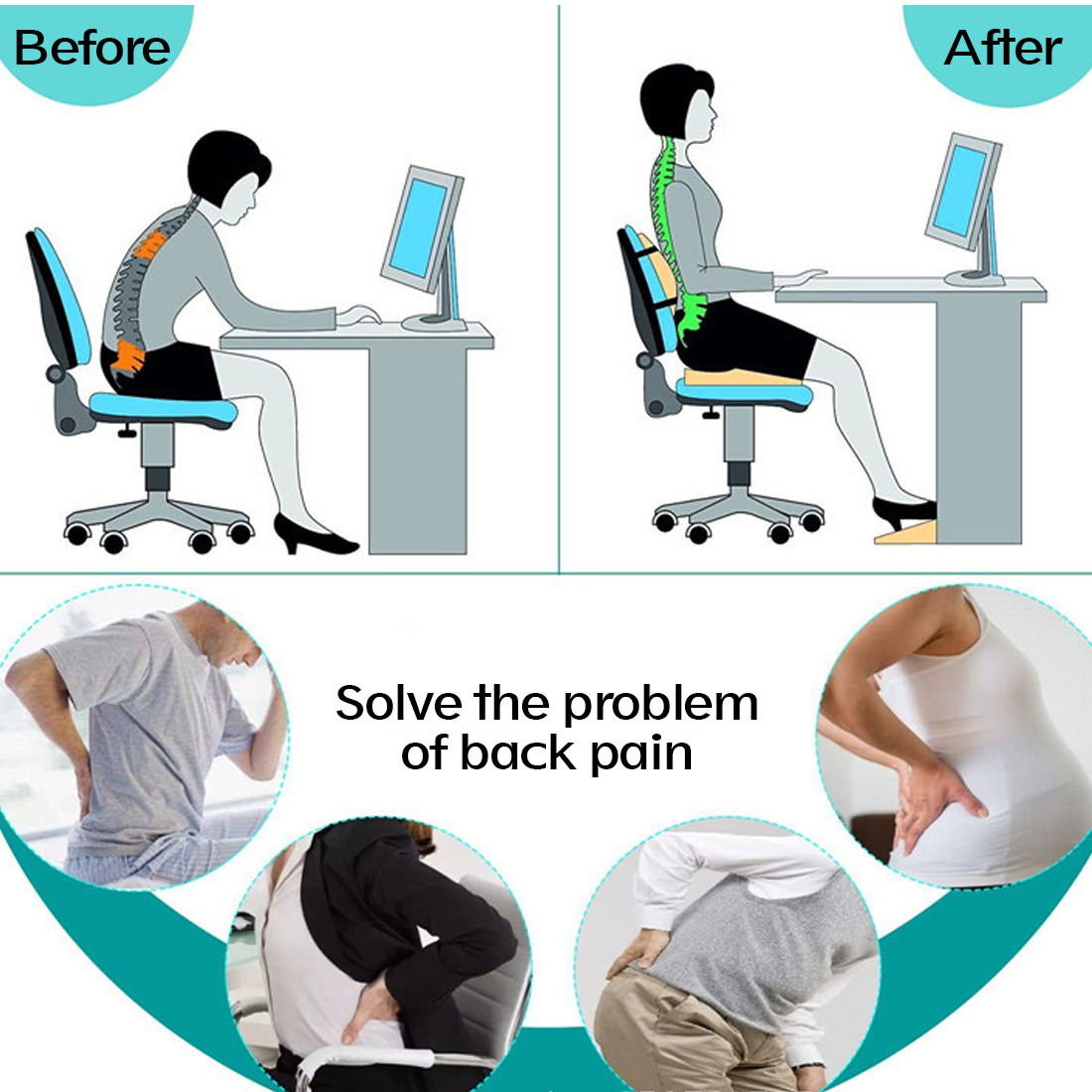 Memory Foam Seat Back Pain Support Booster Cushion Chair Car Pillow Lumbar Lower — image 7