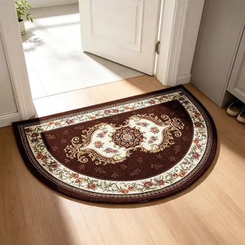 1pc Semi Circle Vintage European Floral Jacquard Door Mat