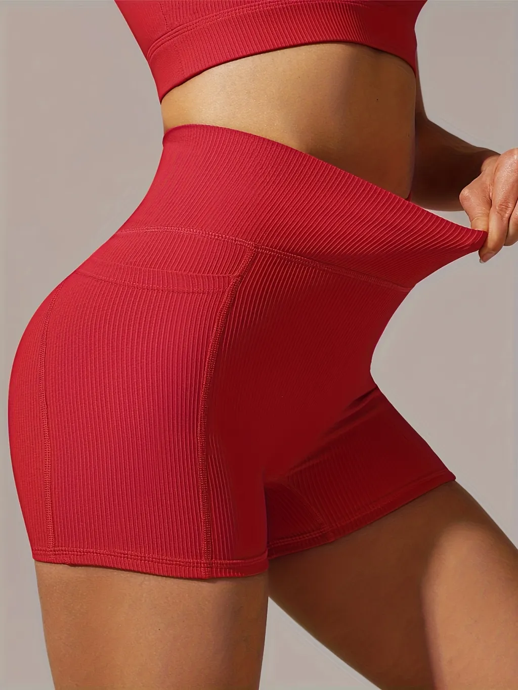Women's High-Waisted Yoga Shorts - Breathable Workout Shorts For Running & Gym - Red