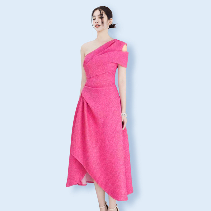 Pleated One-Shoulder Midi Dress, picture 4 of 5