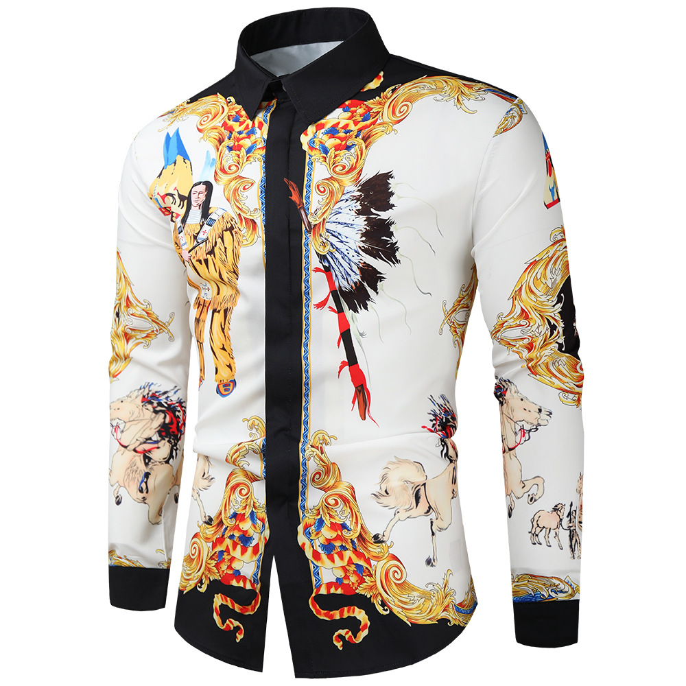 Men's 3D Digital Printed Shirt Long Sleeve Youth Shirt Male DC492