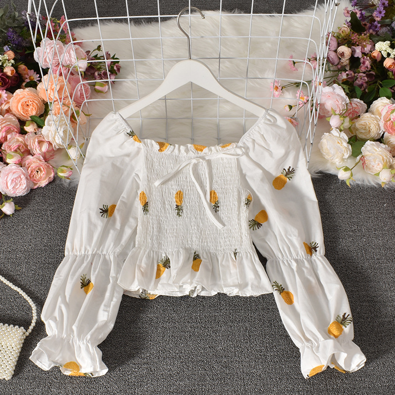 Fashion Age-reducing Embroidery Fruit Flowers Small Skirt Top