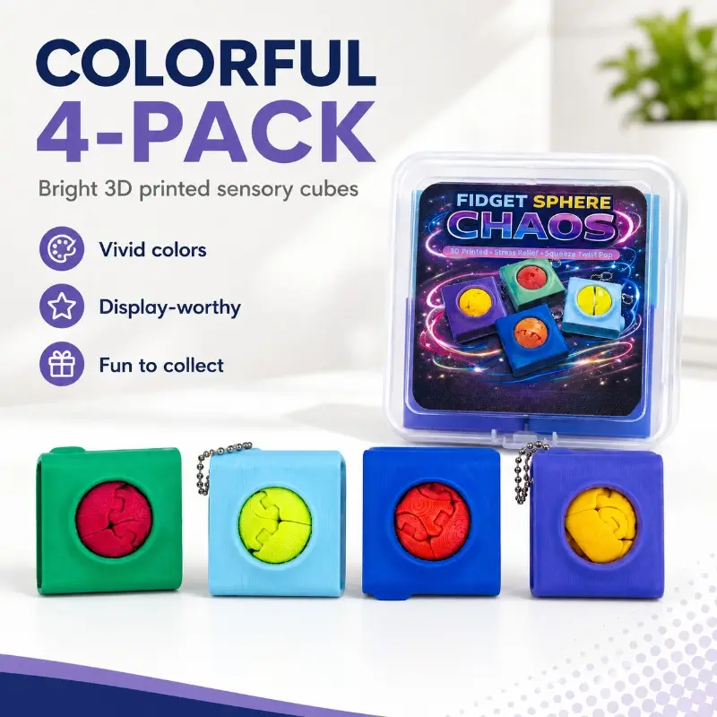 Textured Fidget Cube Set, 3D Printed Squeeze