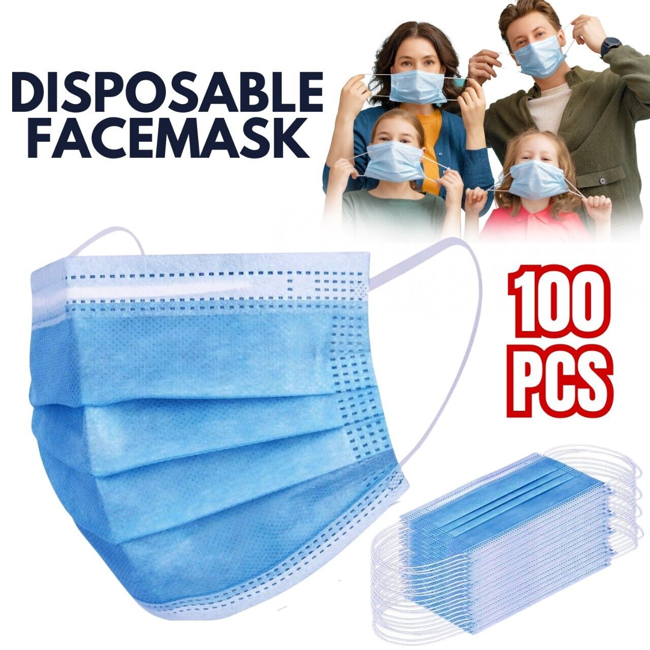 Disposable 3-Ply Earloop Face Masks, Face Masks, Masks Disposable, 3 Layer Protection Blue Disposable Face Masks Non Medical Surgical Disposable 3Ply Earloop Mouth Cover for Adult & Teenager, 100 PCS, 3-Ply Face Masks For Adults [Pack of 100] Disposable B