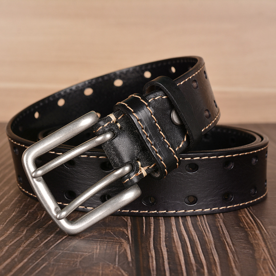 Title 1, Double Pin Buckle First Layer Cowhide Belt Fash...