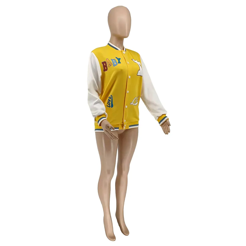 European And American Women's Fashion Casual Printed Baseball Uniform - Yellow