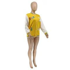 European And American Women's Fashion Casual Printed Baseball Uniform - Yellow - View 1