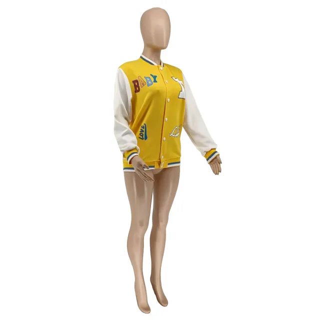 European And American Women's Fashion Casual Printed Baseball Uniform Yellow - Shop at LoveMi