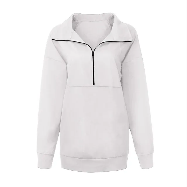 Solid Color Stand up Collar Long sleeved Zipper Jacket Hoodie White - Shop at LoveMi