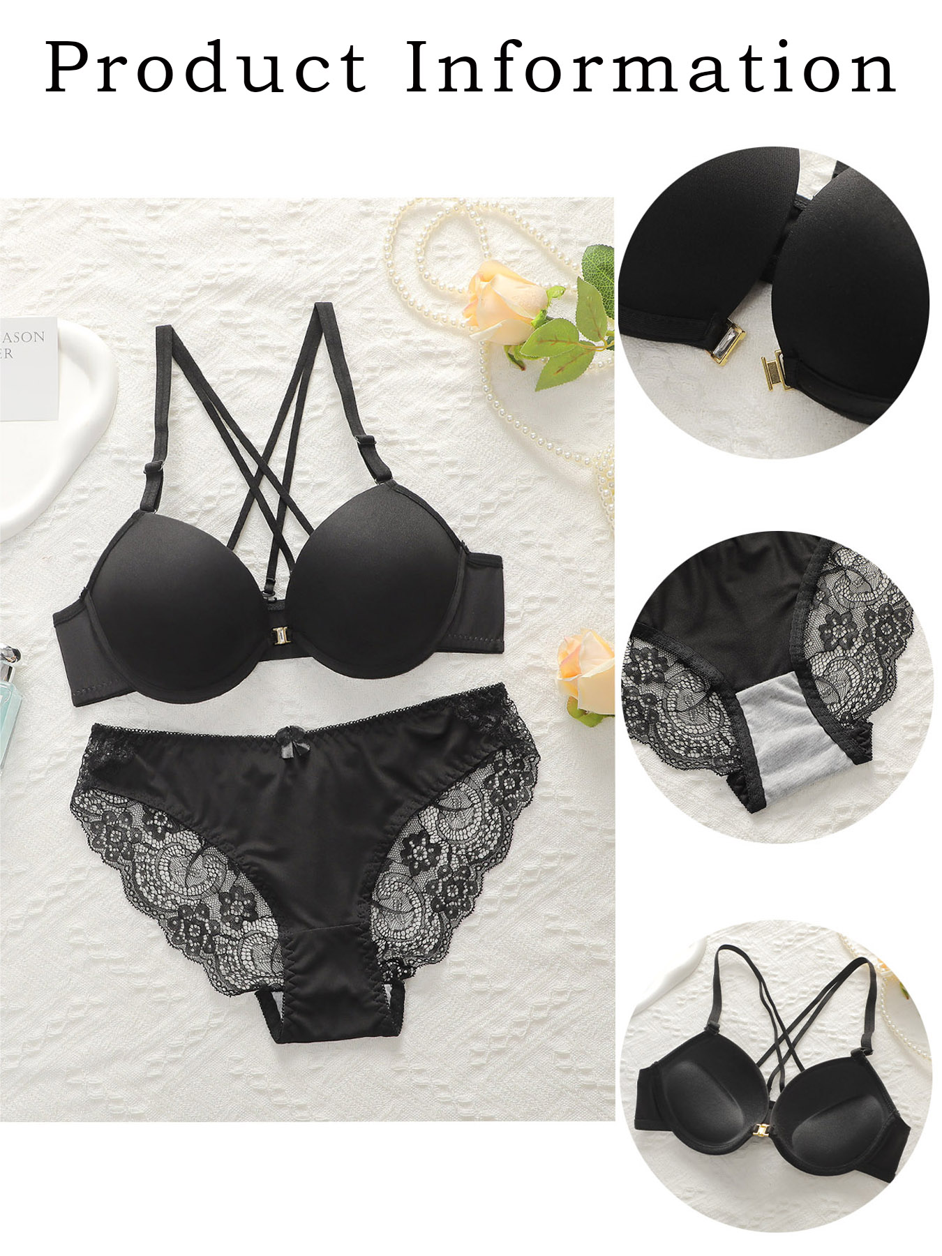 Women's Lingerie Set, Black And Sexy, Front-button Lingerie Set For Women