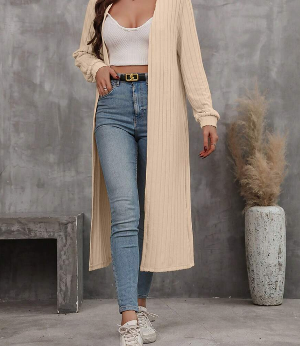 Women's Solid Color Long Sleeved Ribbed Long Style