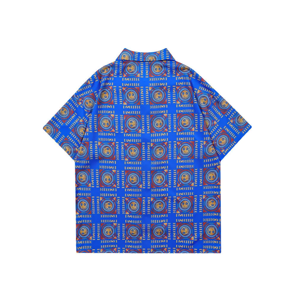 Face Printed Plaid Short-sleeved Shirt Men's Tide Brand - Blue