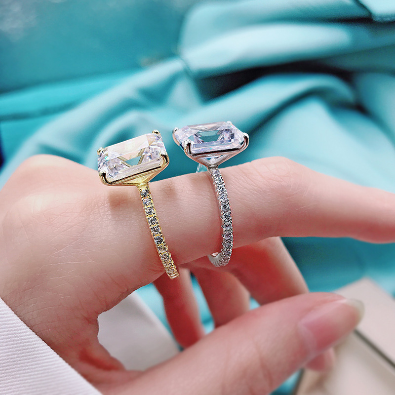 Rectangular Pagoda Simulation High Carbon Diamond Female Ring