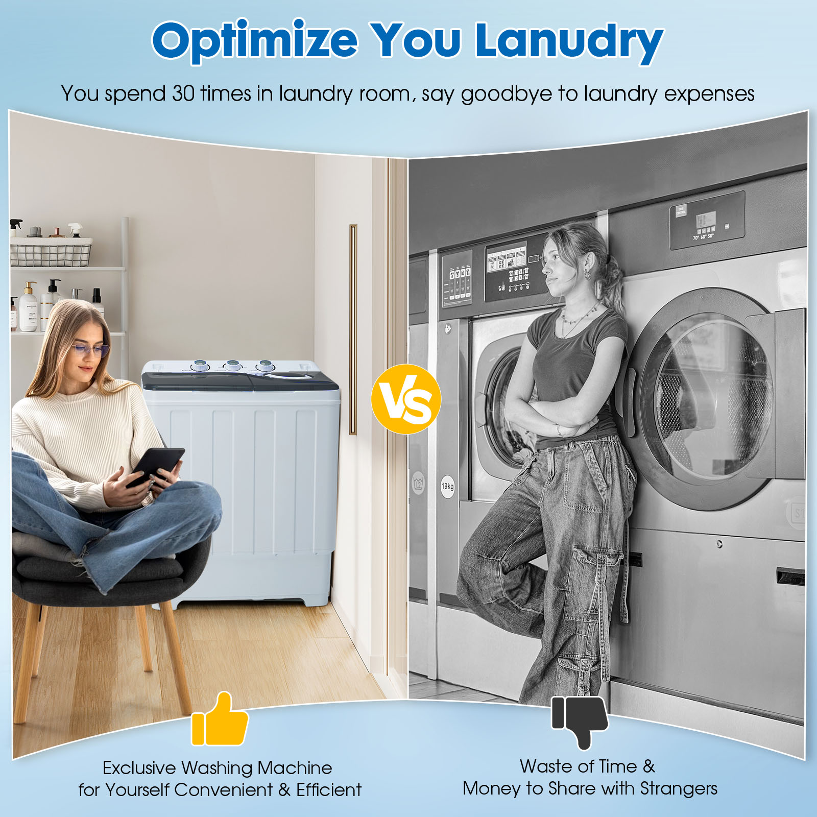 Grey28lbs Portable Washing Machine With 18lbs Wash And 10lbs Spin, Twin Tub Washer Compact Machine With Drain Pump, Mini Portable Washer For Home, Camping, RVs, And Small Spaces, Grey