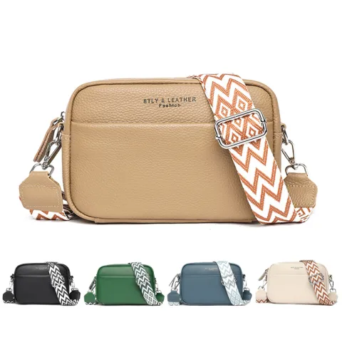 Fashion Shoulder Crossbody Bags with Rhombus Embroidered Wide Strap