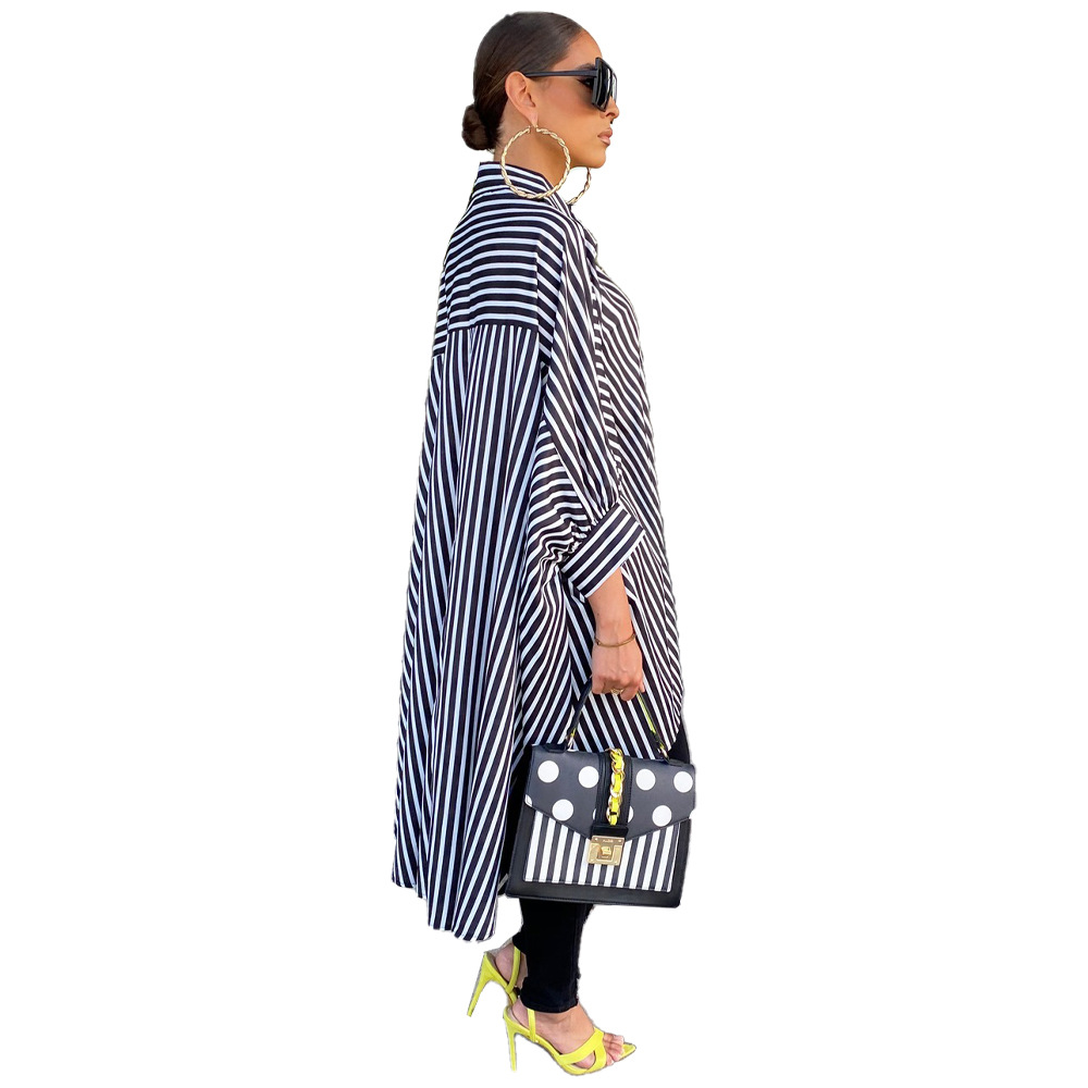 Title 3, Striped Shirt Loose Long Thin Coat Choose Top