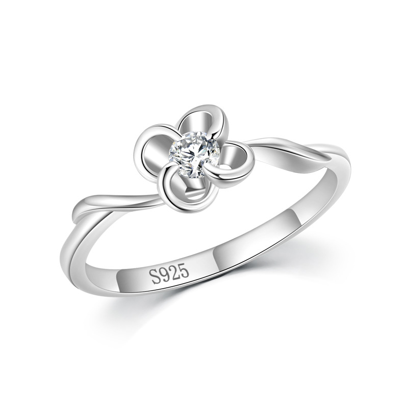 S925 Sterling Silver Four-leaf Petal Diamond Ring
