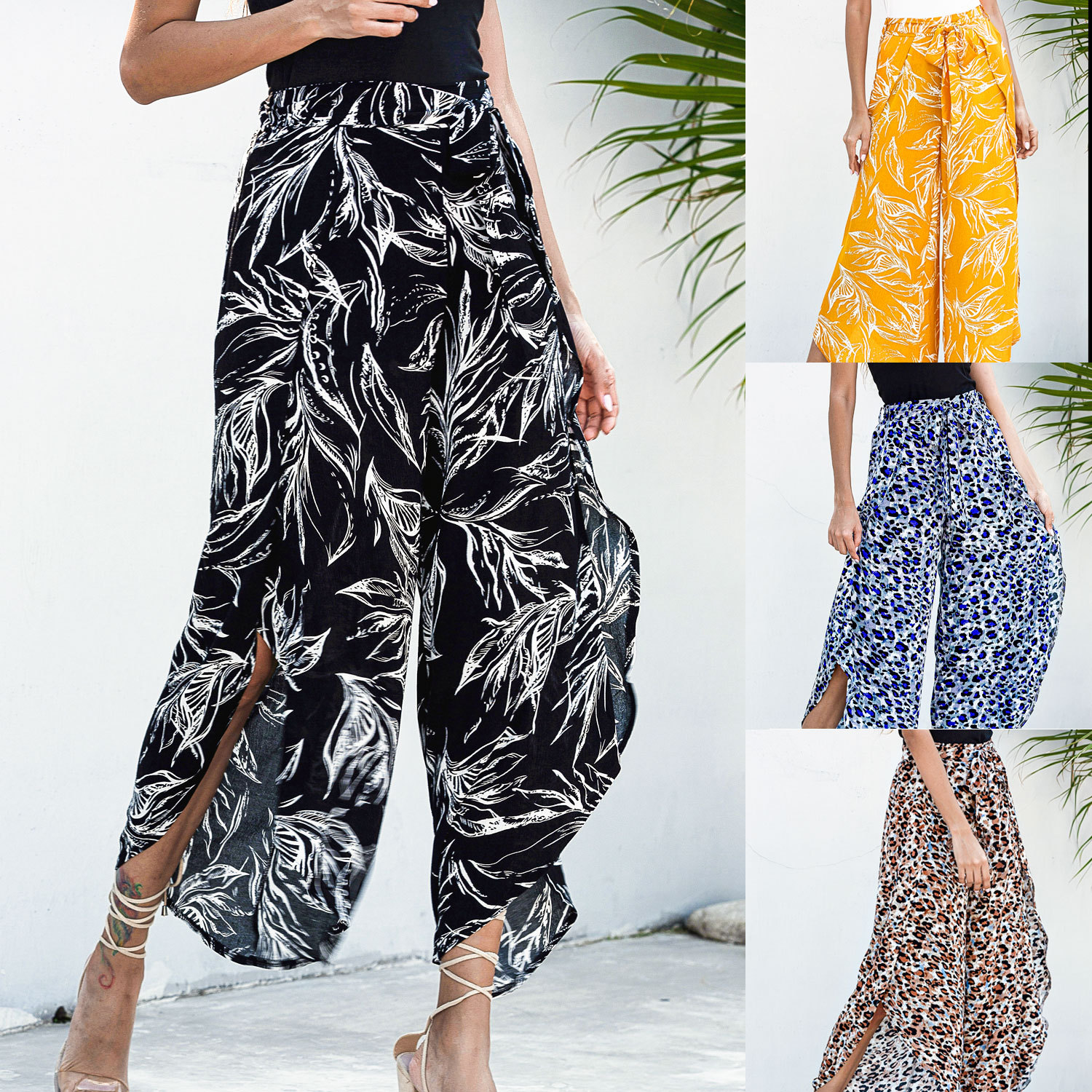 Title 1, Irregular leopard print wide-leg casual trousers