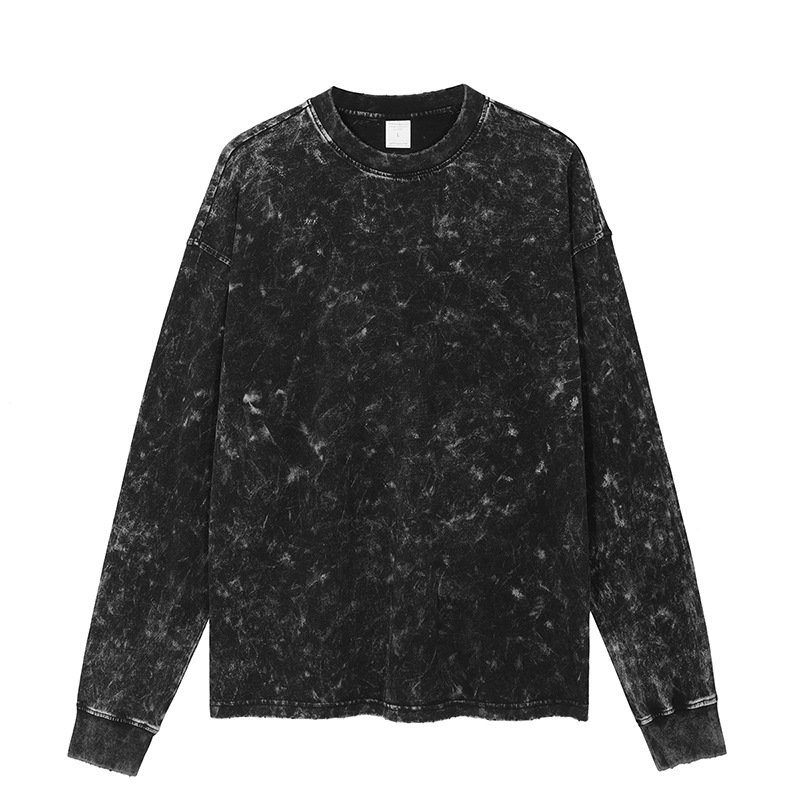 Washed Square Retro Black Long-sleeved T-shirt