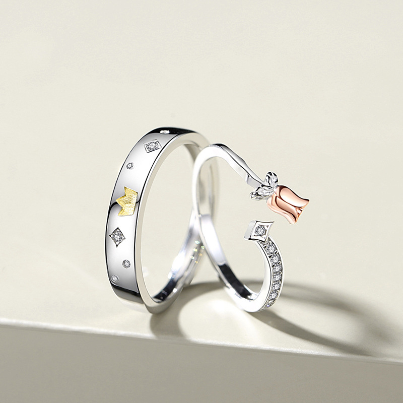 Title 3, Bague de couple Petit Prince et Roses en Argent...