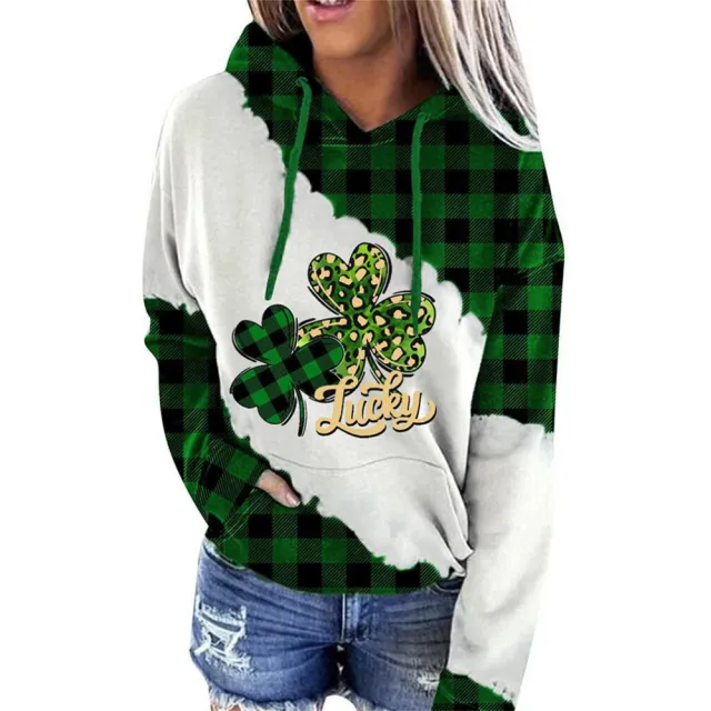 Women Sweatshirts Lucky Grass Print Streetwear Sweatshirts Hoodie Pullover Loose Casual Hooded Tops Clothes Two Leaves Xxl - Shop at LoveMi