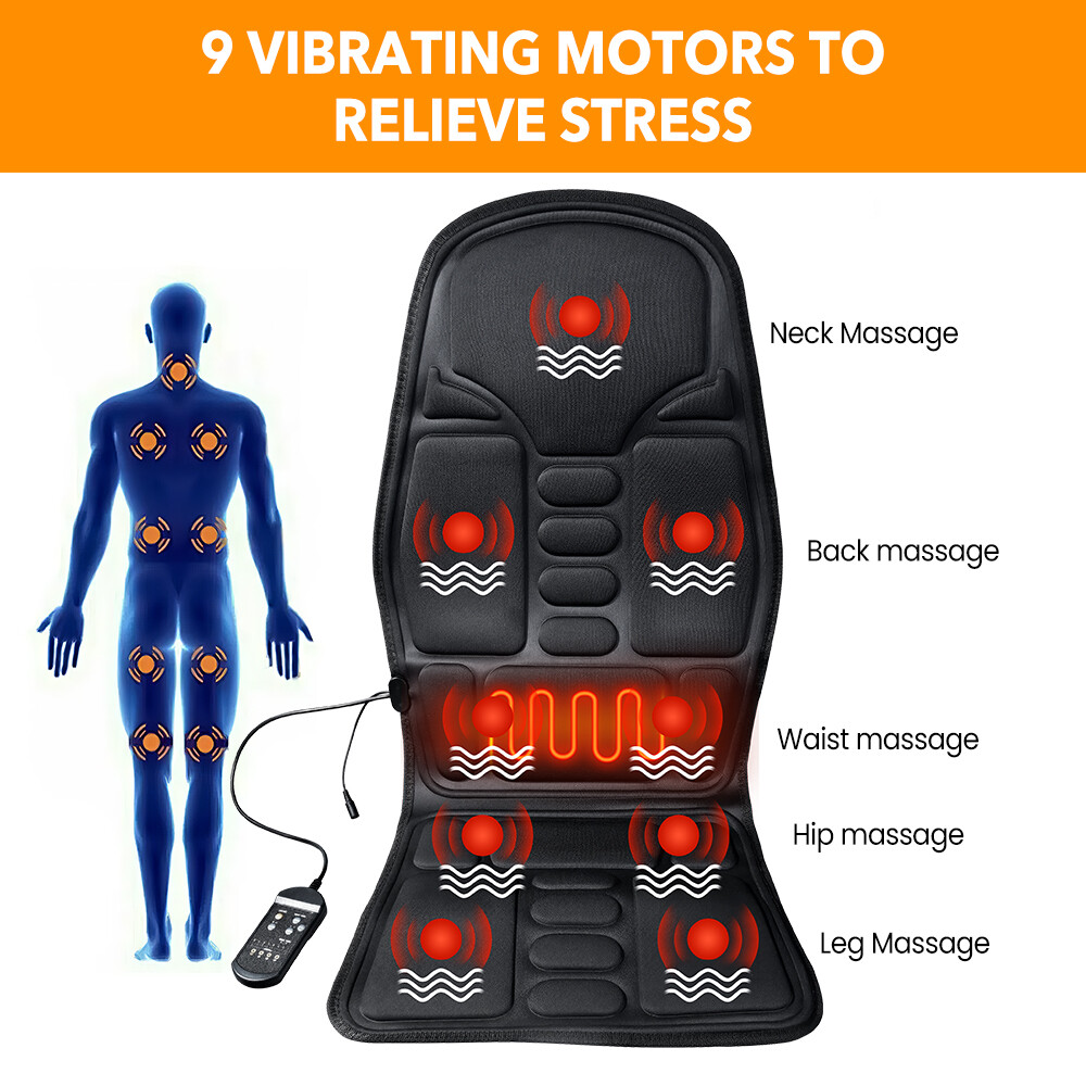 Massage Cushion Full Back Car Home Chair Seat Pad Mat 8 Modes Neck Heat Massager