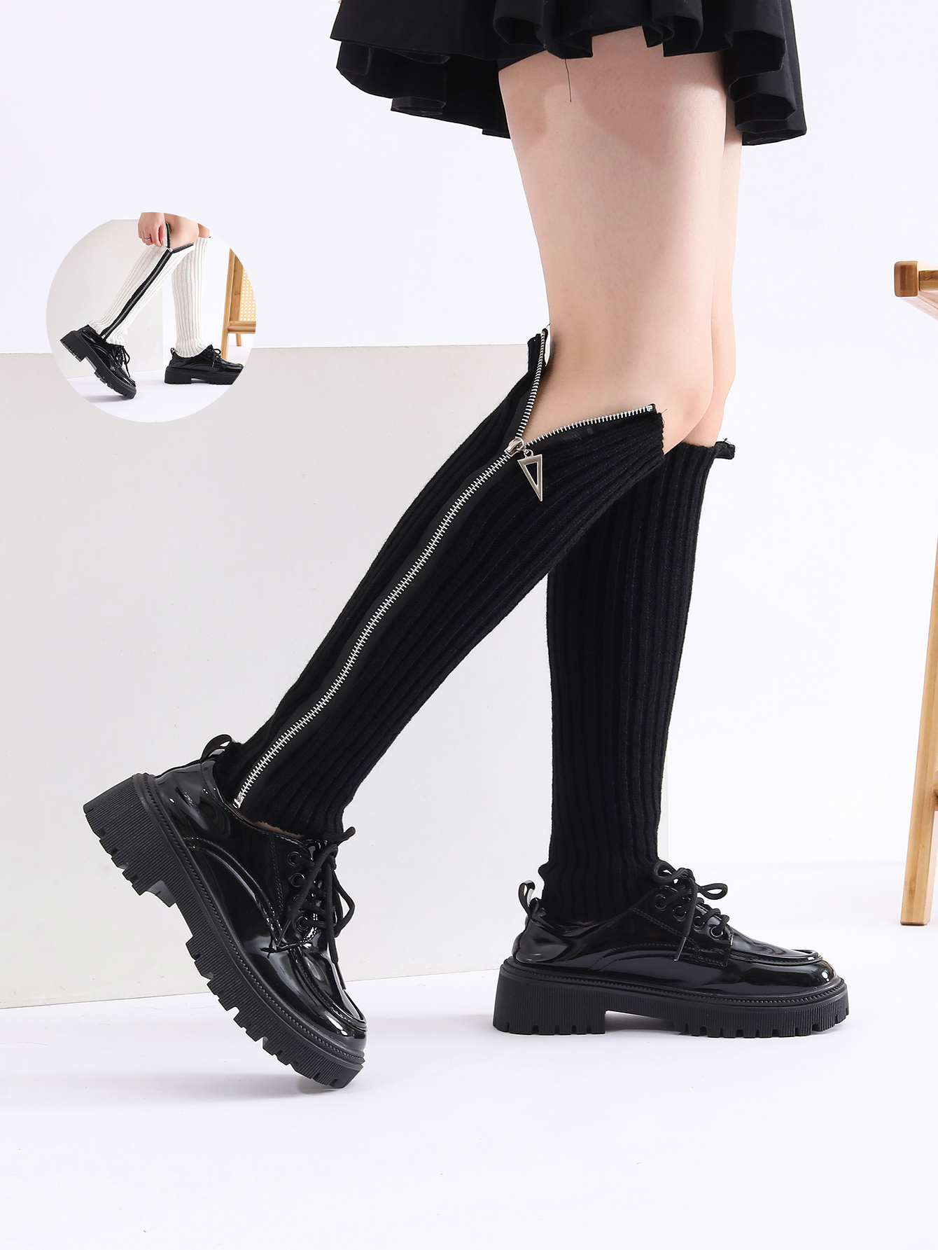 Hot Selling Zipper Solid Knitted Acrylic Custom Color Fashionable Leg Warmers For Women Girls