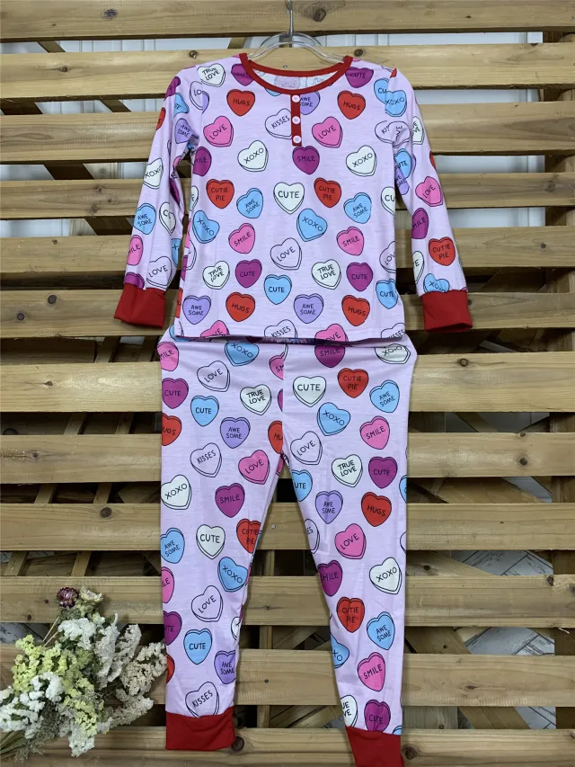Valentines Day Love Print Casual Home Pajamas Parent Child Set Photo Color - Shop at LoveMi