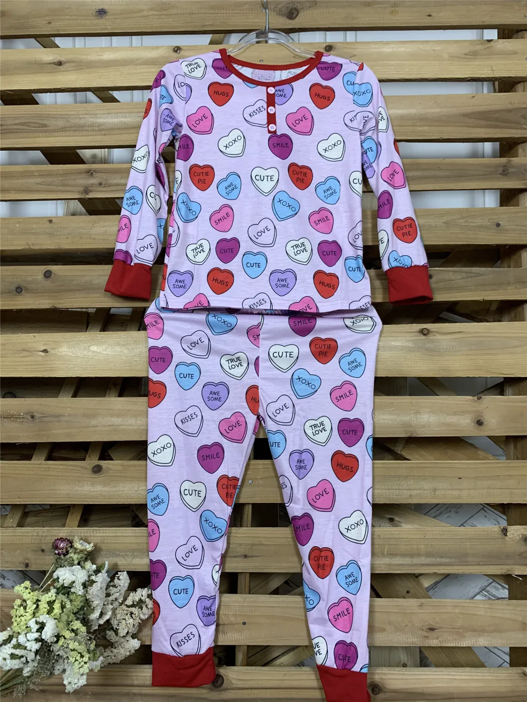 Valentines Day Love Print Casual Home Pajamas Parent Child Set - Photo Color