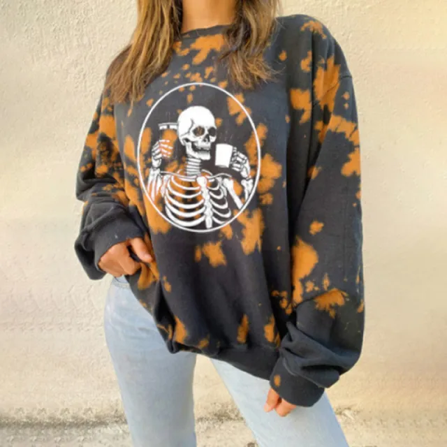 Women's New Gradient Tie Dye Long Sleeve Pullover Loose Sweater Picture Color M - Shop at LoveMi