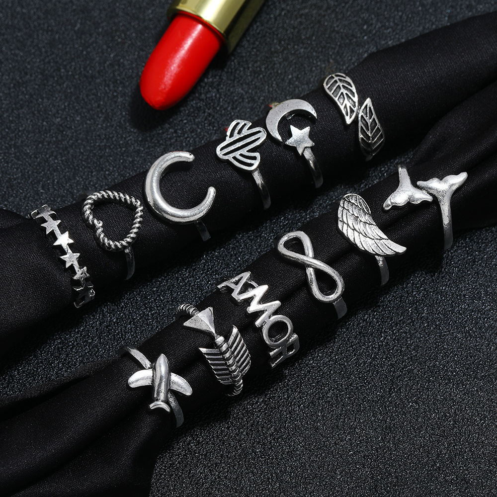 Love God Arrow Angel Wing Star Moon Cactus Ring Set