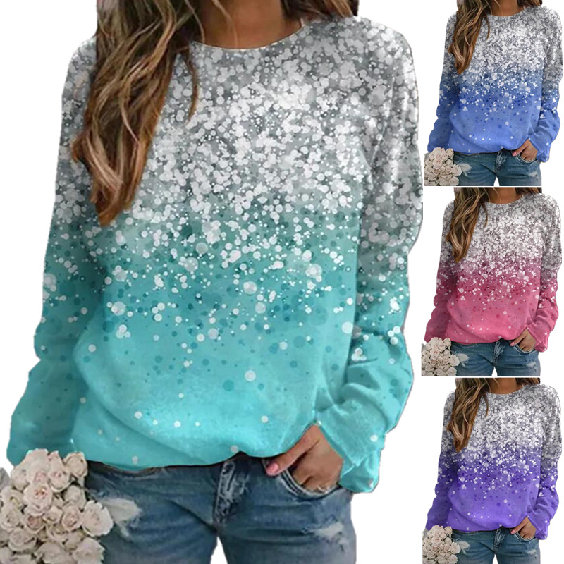 Women's Printed Round Neck Long-sleeved T-shirt