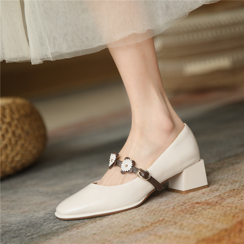 Spring French Retro Square Toe High Heels