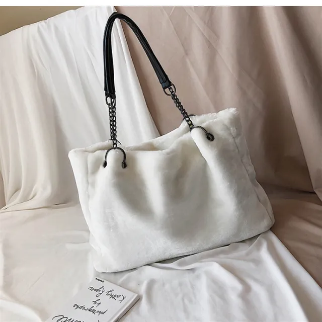 Large Capacity Shoulder Bag Fashion Chain Tote Bag White - Shop at LoveMi