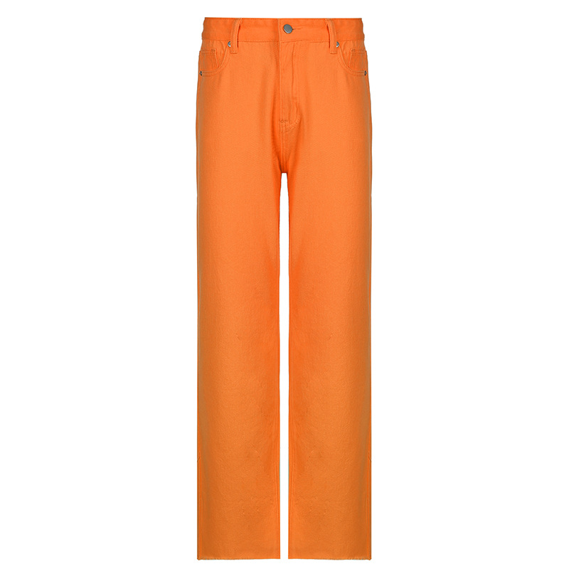 Candy colored High rise Casual Straight leg Pants Orange - Shop at LoveMi