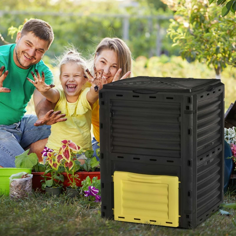 Garden Compost Bin 80 Gallon Outdoor Large Capacity Composter Fast Create Fertile Soil Aerating Box, Easy Assembly, Yellow
