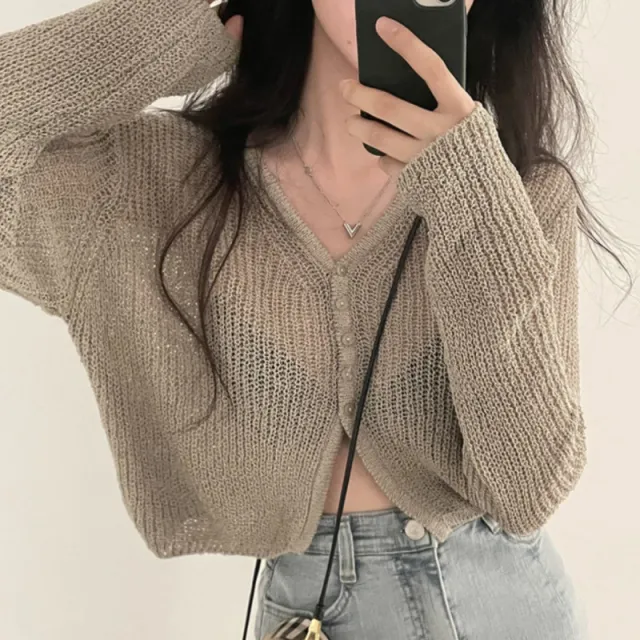 Thin Sun Protection Knitted Cardigan For Women Khaki - Shop at LoveMi