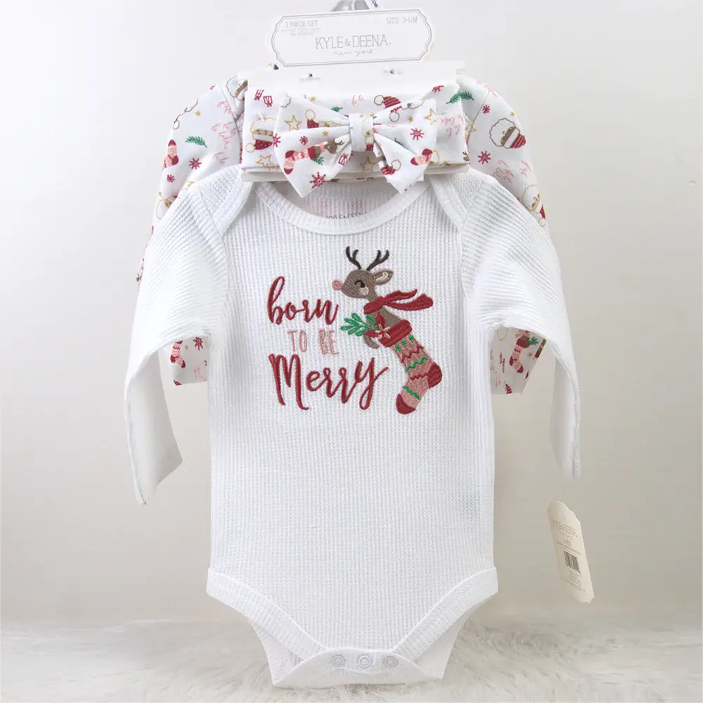 Newborn Baby Long Sleeve Bodysuit Hat Headband Set