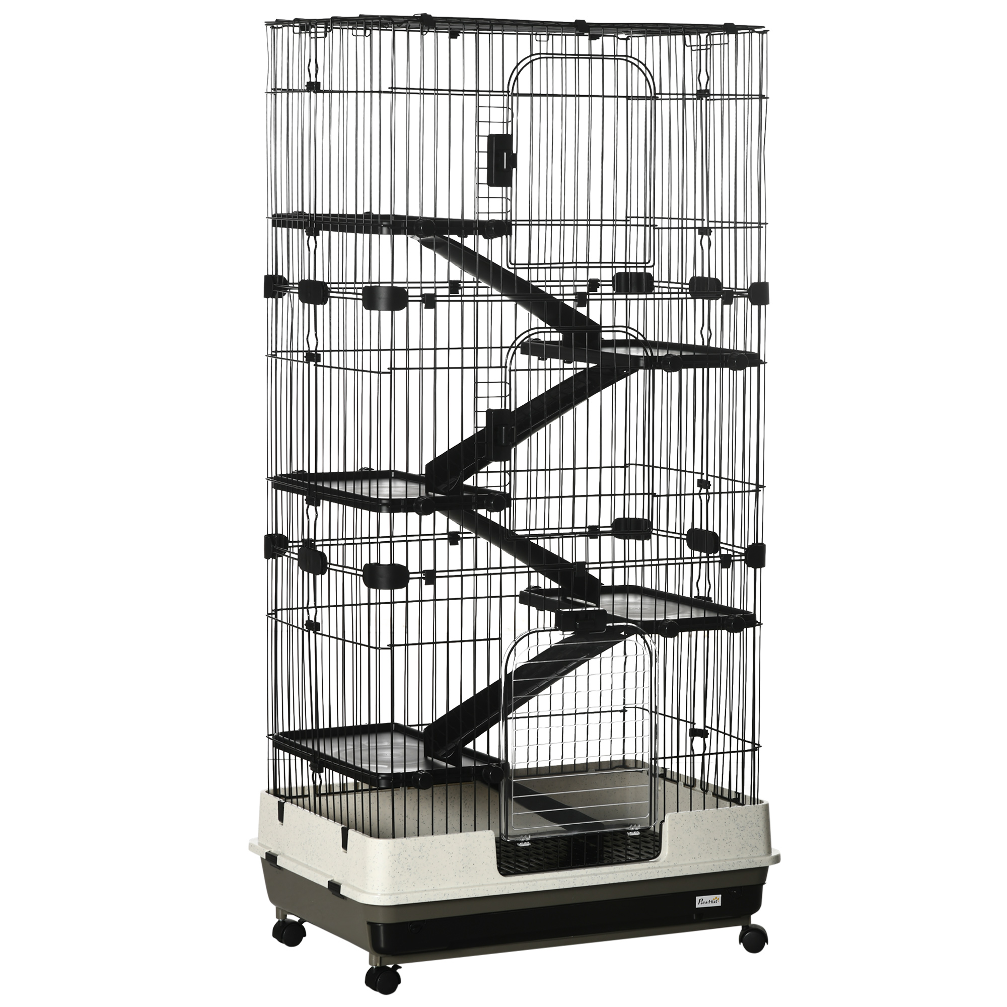 32L 6 Level Small Animal Cage Rabbit Hutch With Wheels Slide out Tray Black For Bunny Chinchillas Ferret Black - Shop at LoveMi
