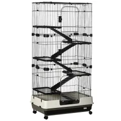 32L 6-Level Small Animal Cage Rabbit Hutch With Wheels Slide-out Tray Black For Bunny Chinchillas Ferret - Black - View 1