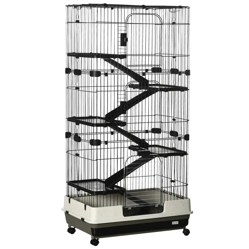 32L 6-Level Small Animal Cage Rabbit Hutch With Wheels Slide-out Tray Black For Bunny Chinchillas Ferret - Black