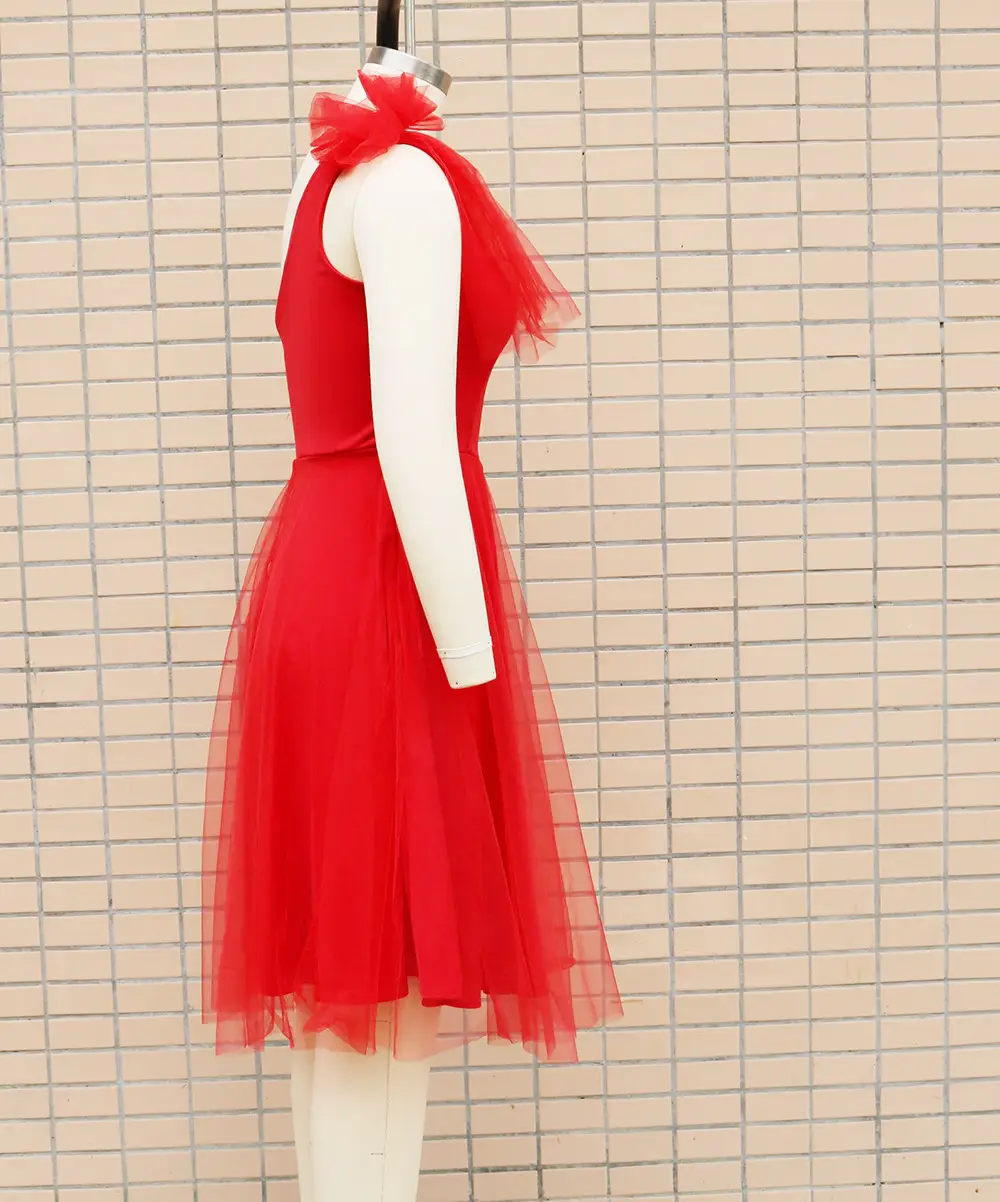 European And American New Women's One-shoulder Sleeveless Mesh Stitching Big Swing Dress