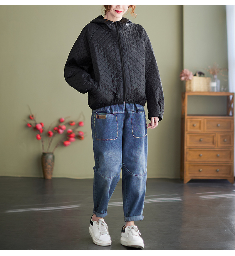 Autumn And Winter New Literary And Artistic All-match Long-sleeved Hooded Baseball Uniform Cotton Coat Short Coat Women