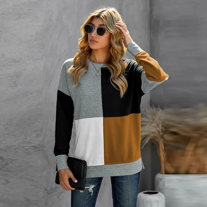 Casual Women's Round Neck Long Sleeve Sweater - Grey