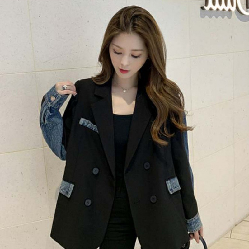 Women's Casual Denim Stitching Suit Jacket Tops - Image 4