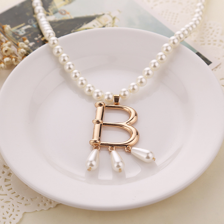 Fashion Pearl Necklace Creative Sweater Chain Letter Pendant
