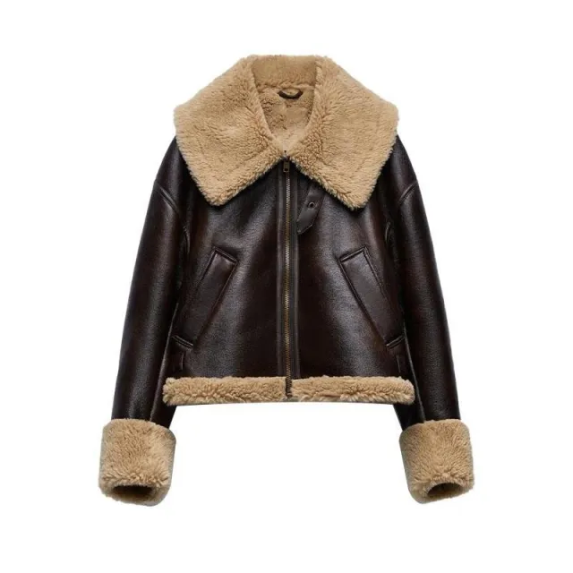 Faux Fur Effect Cropped Coat Brown - Shop at LoveMi