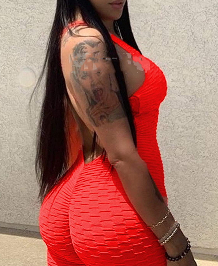 Fashionable Sports Fitness One-piece Suit Belly Lifting Hips Fitness Bubble Tie-dye Jumpsuit