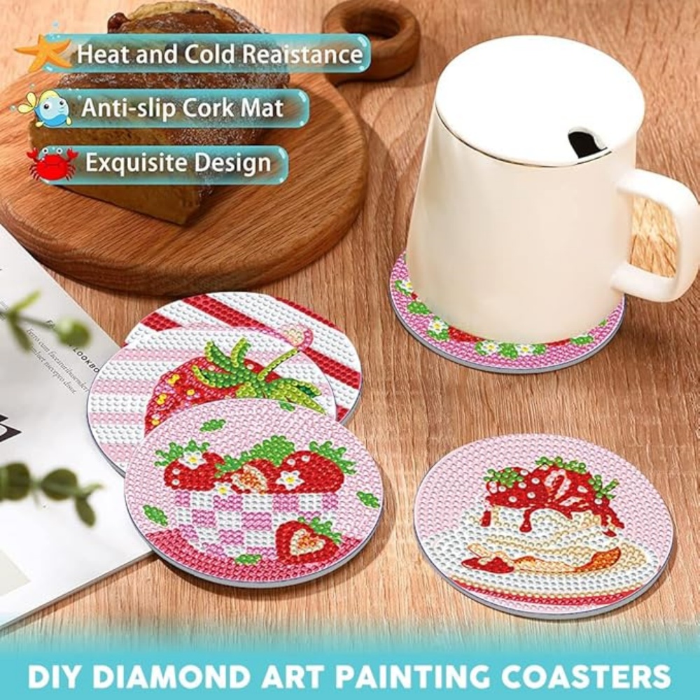 Diamond Art Drawing Coaster With Bracket, DIY Valentine's Day Pattern Diamond Art Coaster, Suitable For Adults And Beginners Diamond Drawing Kit, Diamond Kit Craft Supplies, Exquisite Gifts F