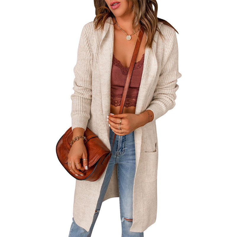 Women's Knitting Cardigan Loose Solid Sweater Apricot - Shop at LoveMi